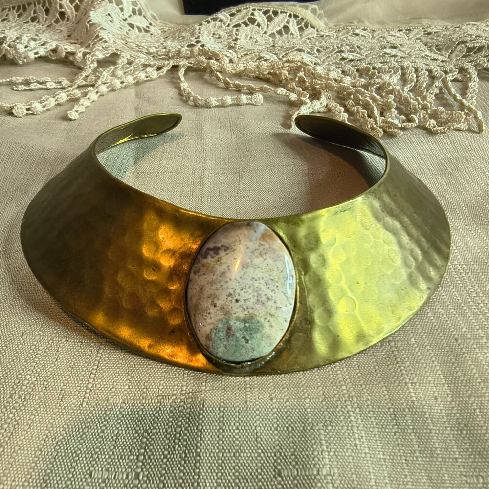 Brass Choker with Jasper Stone Collar